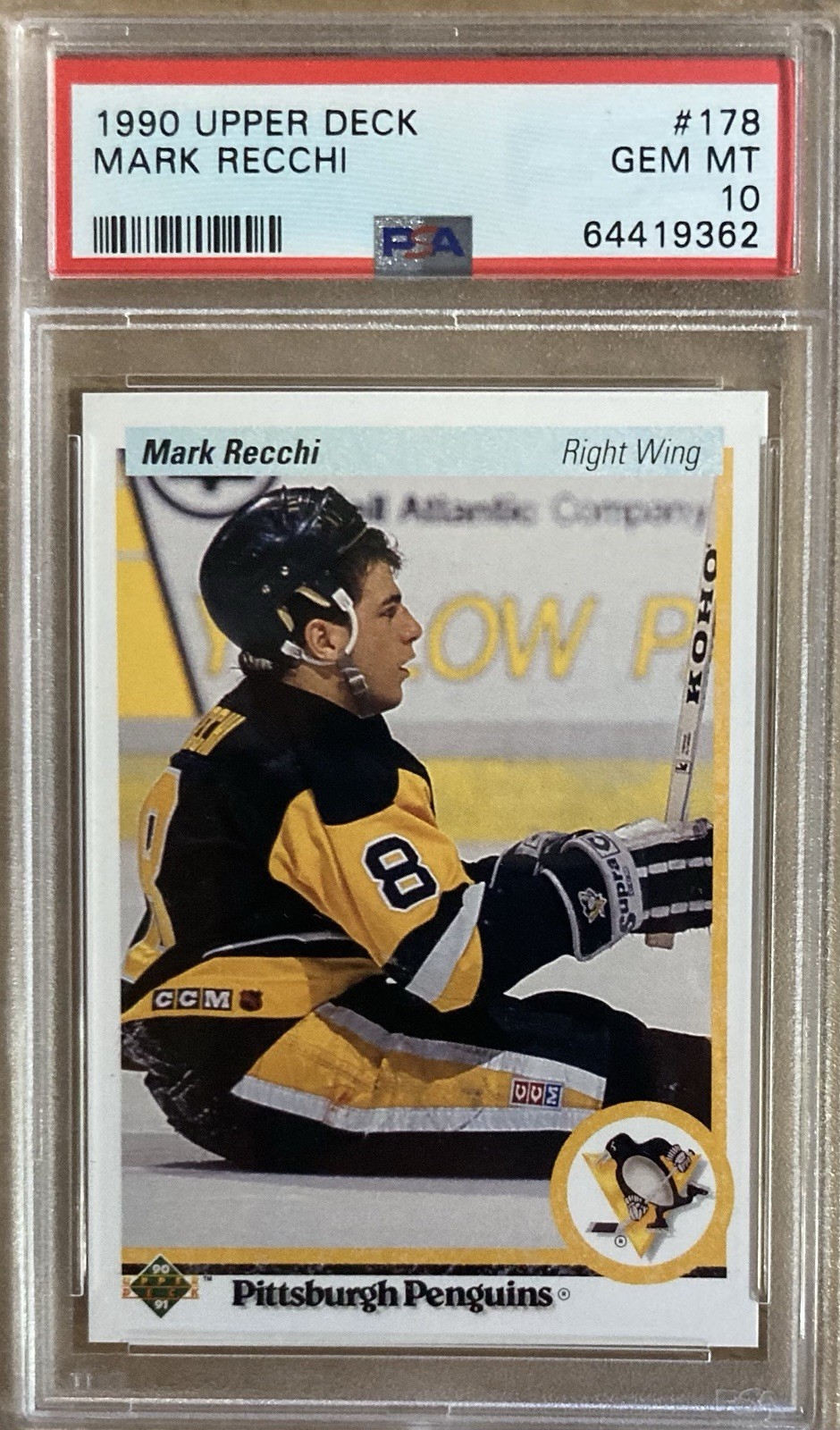 Mark Recchi 1990 UPPER DECK #178 Rookie Card PSA 10 HOF Pittsburgh Legend