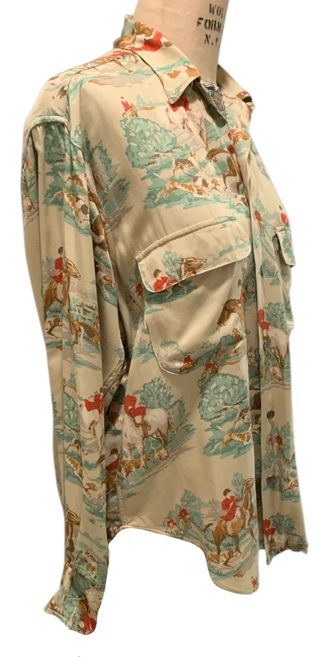 RALPH LAUREN Women's Rayon Hunt Scene Blouse Shirt - Sz 8 - Horses Dogs - Image 3 of 4