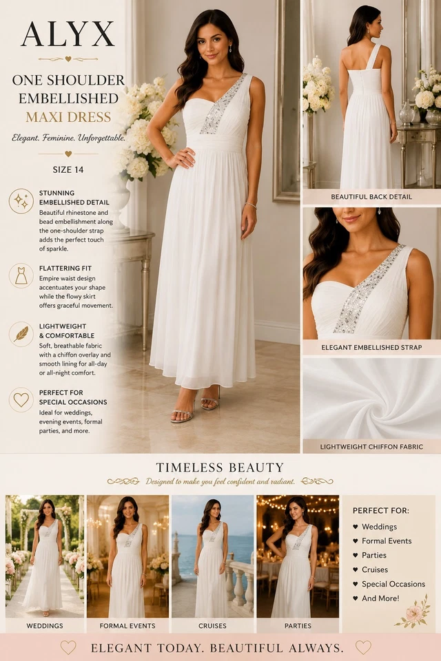 City Triangles White One Shoulder Rhinestone Formal Maxi Dress Women Large - Image 1 of 4