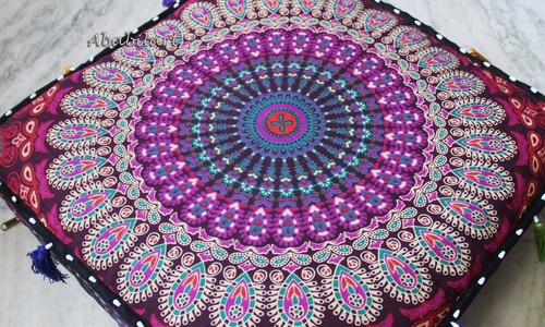 16X4" Bohemian Mandala Square Floor Pillow Throw Case Indian Box Cushion Cover - Picture 4 of 5