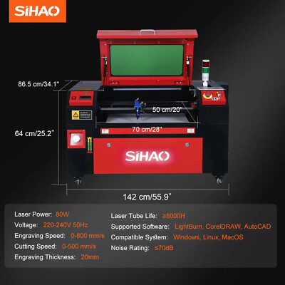 SIHAO 80W CO2 Laser Engraver Engraving Cutting Machines w/Lightburn 700X500mm
