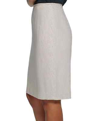 Calvin Klein Womens Knee Length Pinstripe Pencil Skirt Ivory 2