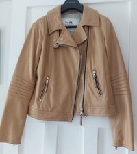 Worn Twice Coach Womens Biker Style Leather Jacket, Size M, Beige/camel Colour