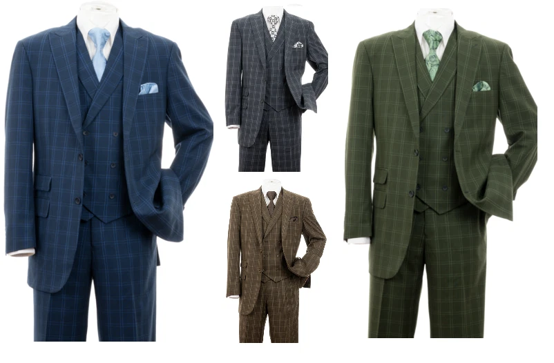Men's Luxurious Wool Feel SUIT 3-PC w/ VEST Plaid/ChecksDesign SideVents 5702V7 - Image 3 of 4