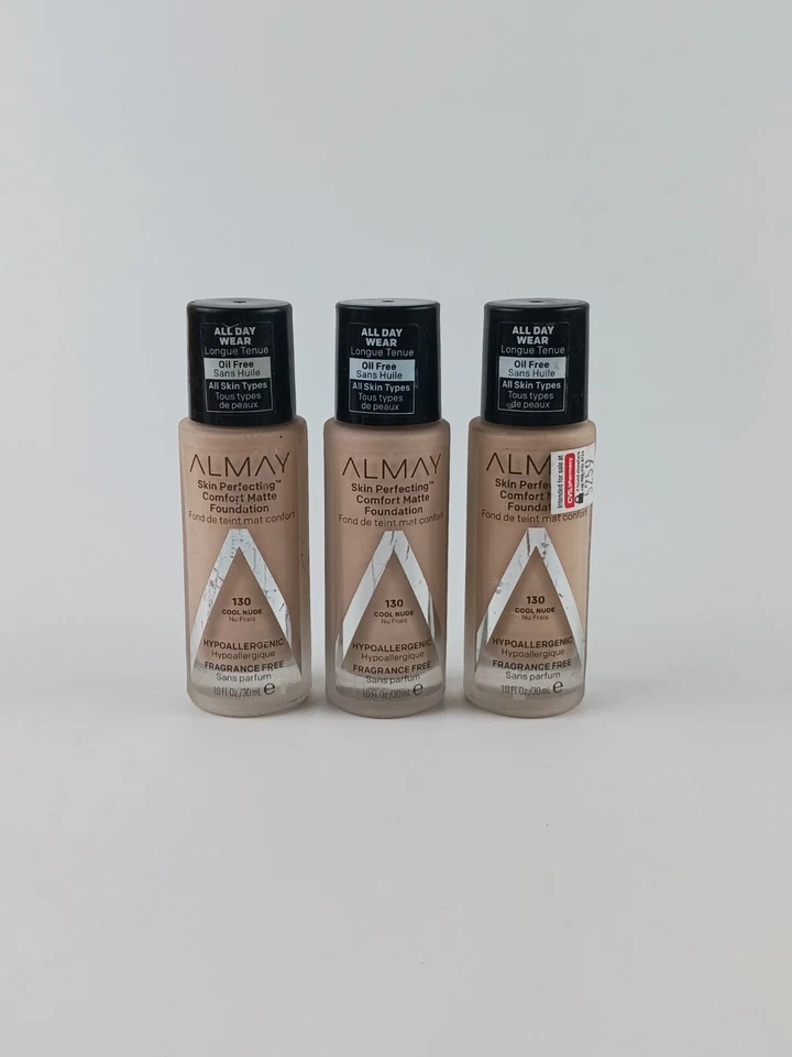3 PACK ALMAY SKIN PERFECTING COMFORT MATTE FOUNDATION 130 COOL NUDE - Image 2 of 4