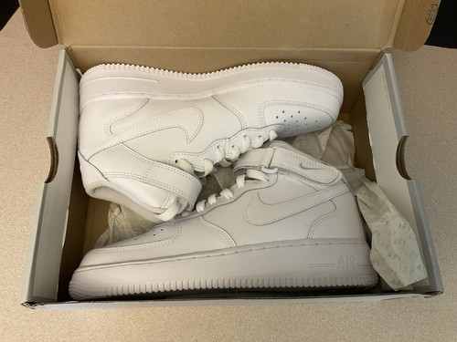 New! Nike Air Force 1 Mid Triple White GS Shoes. Size 7Y. Women’s 8.5. Awesome! - Picture 2 of 9