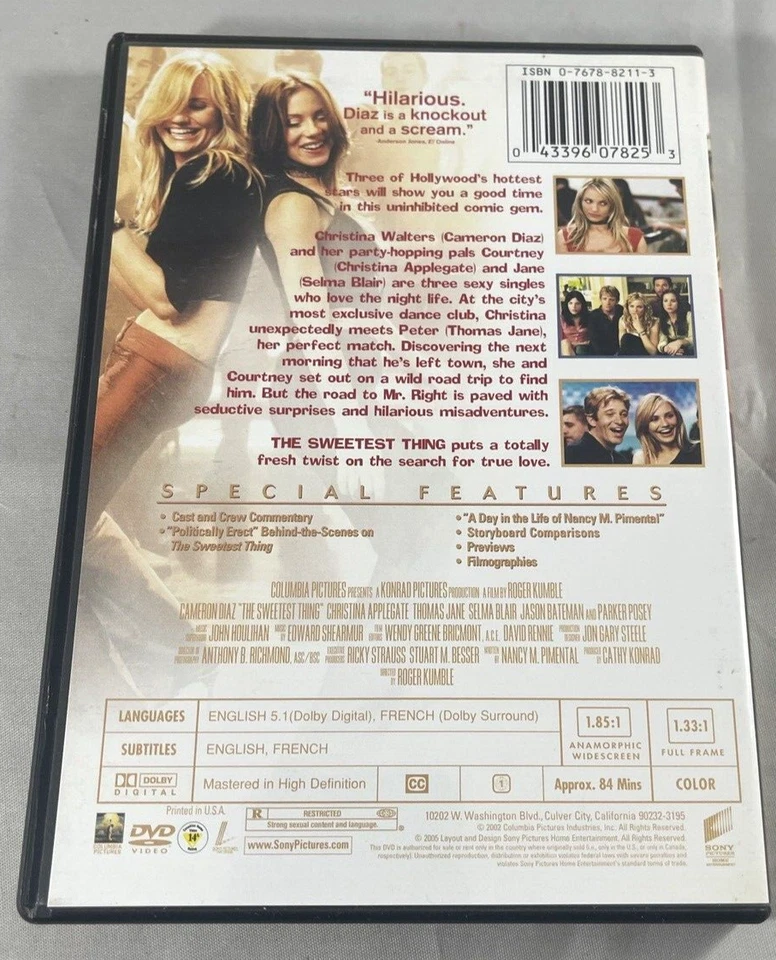 The Sweetest Thing DVD Widescreen Christina Applegate Cameron Diaz Parker Posey - Image 2 of 4