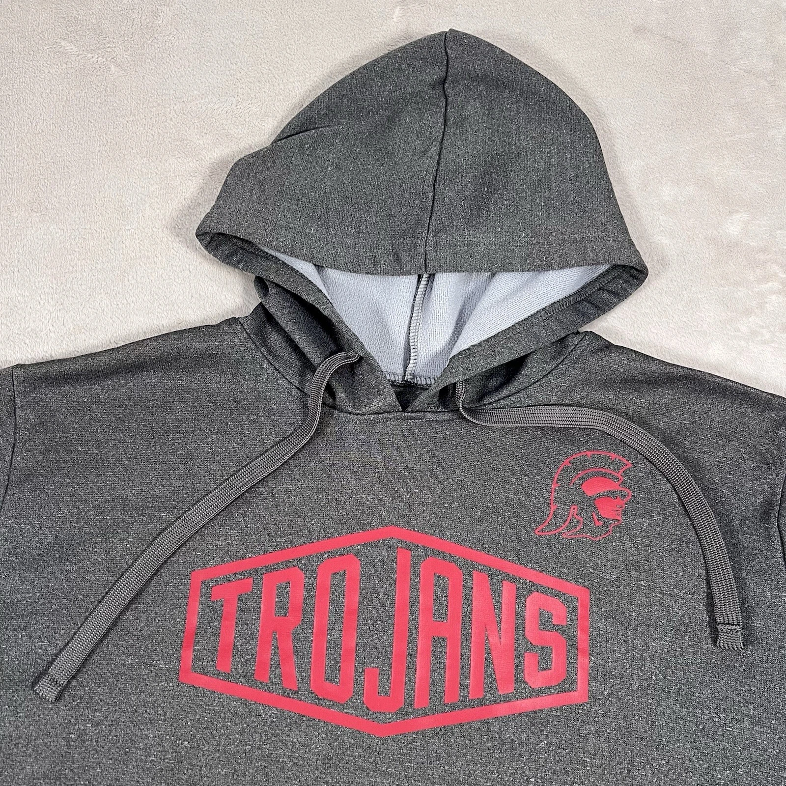 VETEMENTS USC Trojans maglione uomo taglia large grigio scuro pile felpa pullover leggero