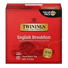 English Breakfast Tea, 100 Individually Wrapped Bags for Daily Delight
