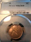 1917 D Lincoln Cent PCGS MS63 R/B