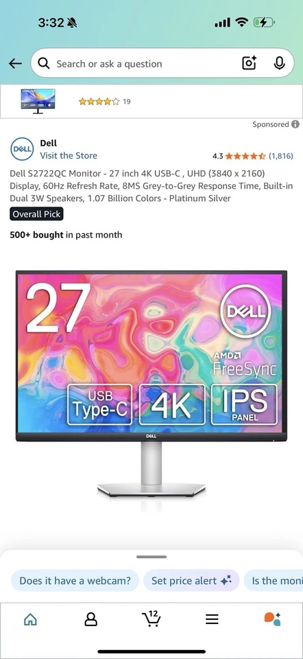 Dell S2722QC 27" 4K UHD IPS LED Monitor - Platinum Silver - Image 3 of 3