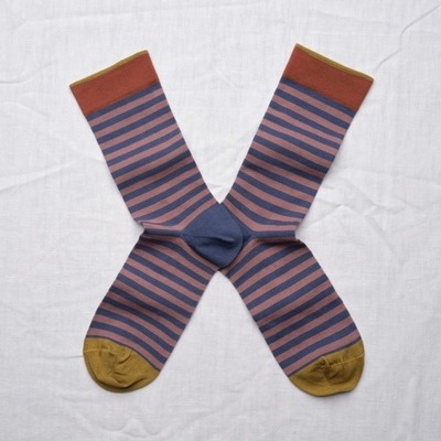Bonne Maison Short Socks For Men Denim/Onion Stripes B0201 Made In France