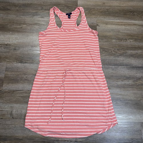 Gap Pink White Striped Racerback Tank Dress Womens Small Casual Drawstring Waist