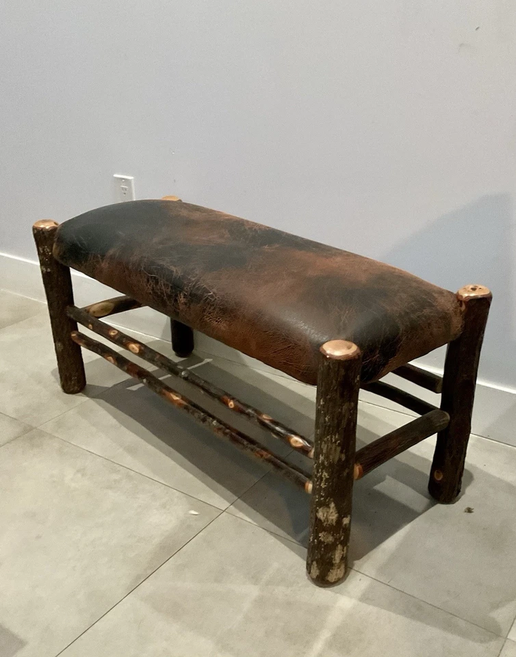 Natural Wood And Leather Bench - Image 3 of 4