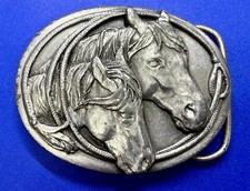 Two Horse Heads Horsewhip Rodeo Cowboy 1983 Western Siskiyou Belt Buckle U-10