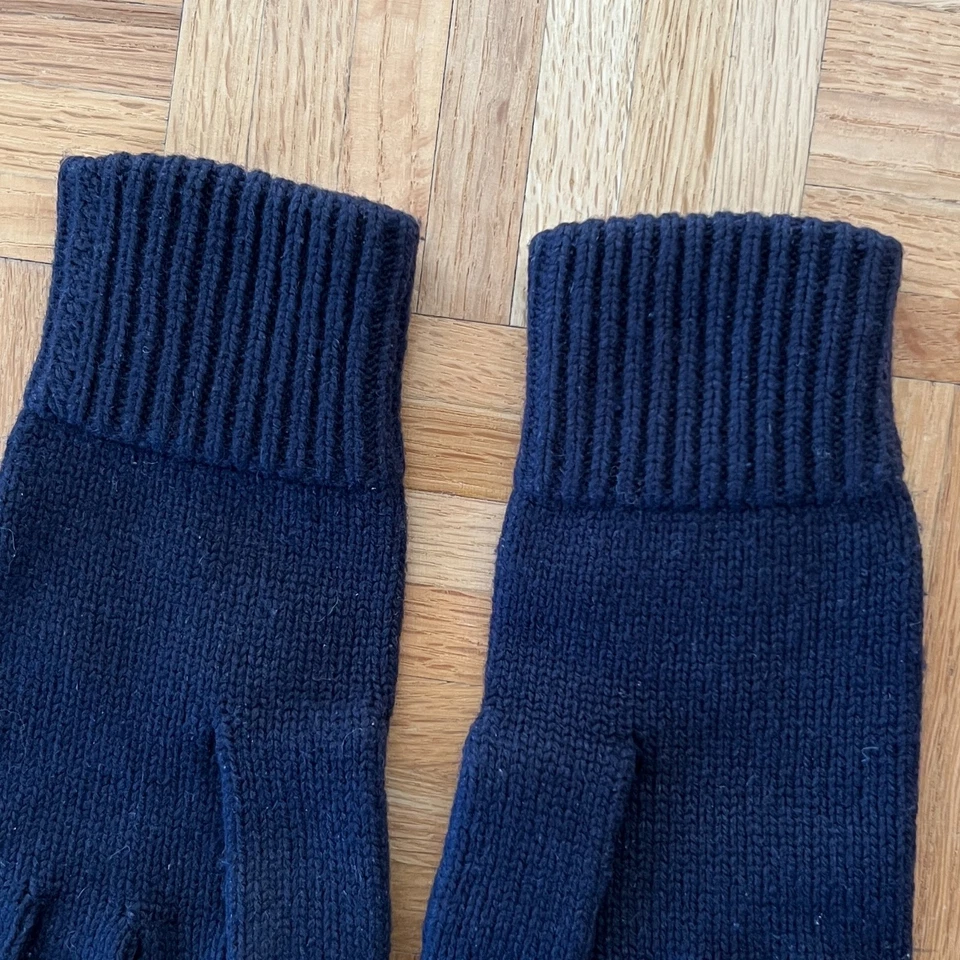 Polo Ralph Lauren Hombres Mezcla de Lana Azul Marino Tejido Guantes Dorado Poni Acanalado Puño OS Foto 4 de 4