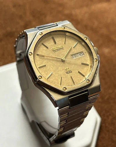 1983 Seiko 6923-7029 SQ 100 Snowflake Dial Two Tone Men's Vintage Watch Runs