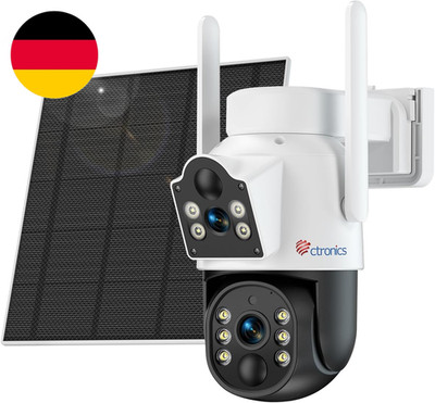 Ctronics Dual-Objektiv Überwachungskamera Aussen Solar, 9800Mah Akku, 6W Solarpa