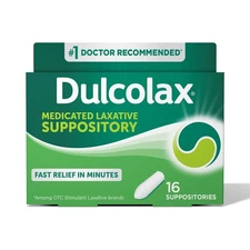 Dulcolax Medicated Stimulant Laxative Suppositories Fast & Effective Relief 16Ct