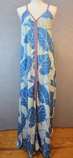 America & Beyond Maxi Dress Blue Tropical Print Boho Beach Cover Up Flowy