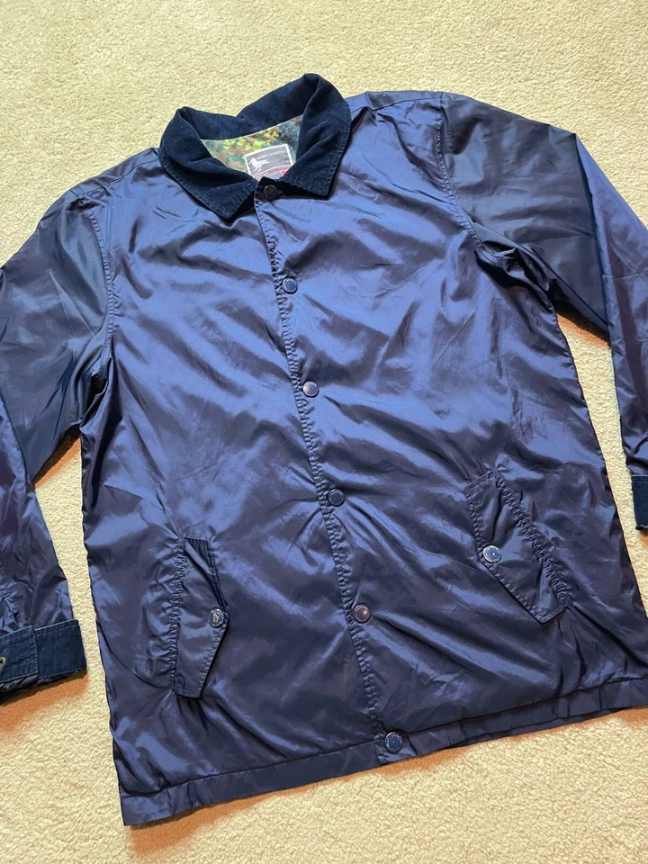 Abrigo cortavientos de nailon brillante para hombre Abrigo de granero Chaqueta de trabajo Azul marino grande Foto 2 de 4