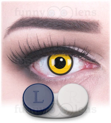 Crazy Fun gelbe Kontaktlinsen mit Stärke Black Yellow Behälter für Halloween