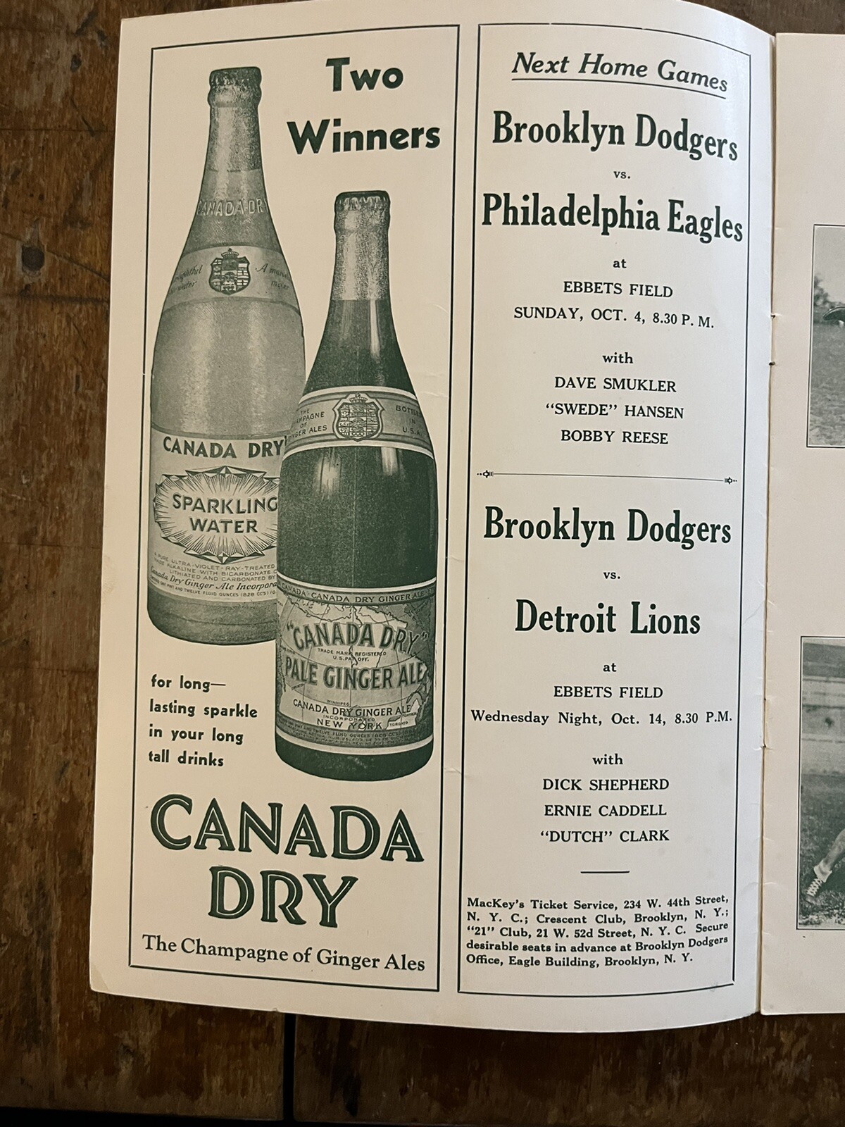 1936 “Rare”Boston Redskins vs Brooklyn Dodgers NFL football program/Bos ...