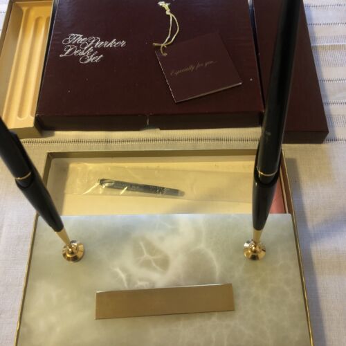 Rare PARKER M23 USA Pedrara Onyx Aeromatic Double Magnetix Desk Set 8423 - Picture 2 of 11