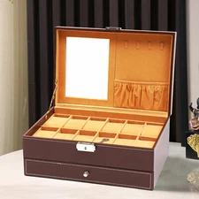 12 Slot Men Watch Display Case Large Jewelry Organizer Box Storage Luxury Holder