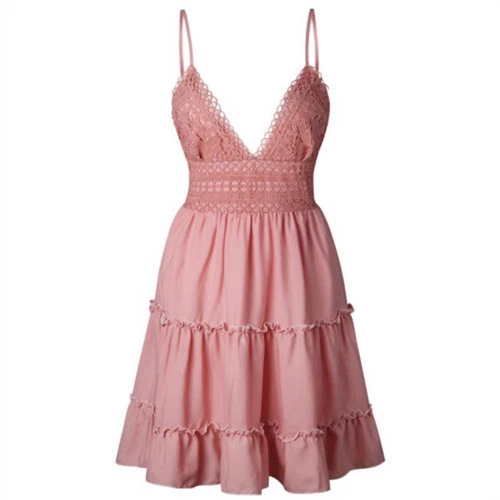 Women Boho Sundress V-Neck Lace Mini Dress Ladies Casual Summer Beach, Very Cute - Picture 42 of 43