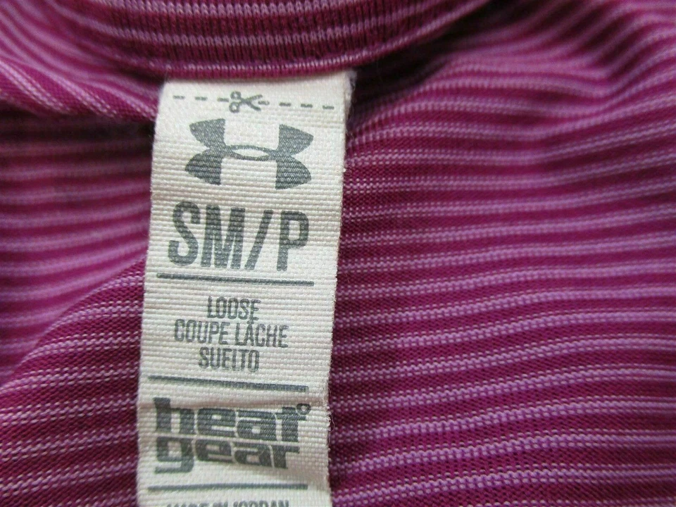 Camiseta Under Armour T3949 para mujer talla S calce suelto púrpura a rayas cuello en V Foto 3 de 4