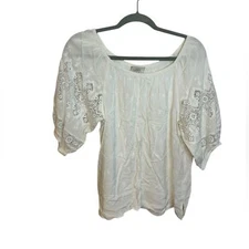 Loft White Embroidered Puff Eyelet Sleeve Cottagecore Blouse New Women's Size Xs