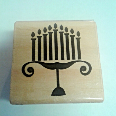 Menorah Hanukkah Candelabra Lamp Rubber Stamp NEW Holiday Craftsmart Wood Mount