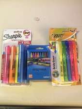 School Supplies Sharpies, Bic Highlighter And Crayons H8