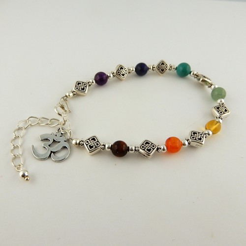 Celtic Chakra Bracelet w/ Genuine Gemstones Silver Celtic Knot beads & Ohm Charm - Picture 5 of 7