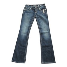Miss Me Women  s 28 Signature Boot Cut Embellished Jeans Style JP7112B DK BLU NWT
