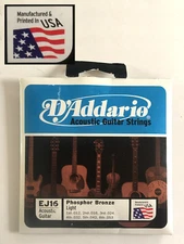 D'ADDARIO ACOUSTIC GUITAR STRINGS SET LIGHT - EJ16 - PHOSPHOR BRONZE MADE IN USA