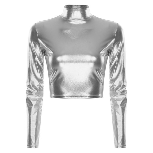 Womens Crop Top With Shorts Booty Outfit Swimsuit 2PCS Party Metallic Dancings - 第 41/57 張圖片