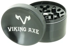 2.5" Sunken VIKING AXE Grinder 4 Piece Spice Crusher Gift Box Black Color