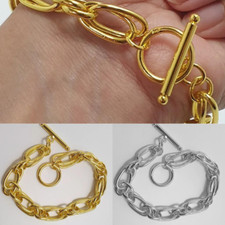 Solid Sterling Silver Double Chain Linked Bracelet Toggle Charm Women Jewelry UK