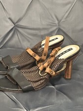 Muxart Women’s Leather Sandals Heels Perforated Leather Wood Heels 39 1/2