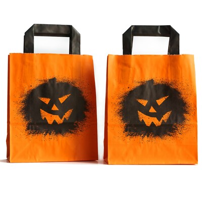 Taschen Papiertragetaschen Tüten Happy Halloween Kürbis orange 18x8x22 Candy