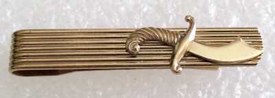 Vintage Scimitar Sword Tie Bar Tie Slide Clip Men's Jewelry Gold Tone - Nice!