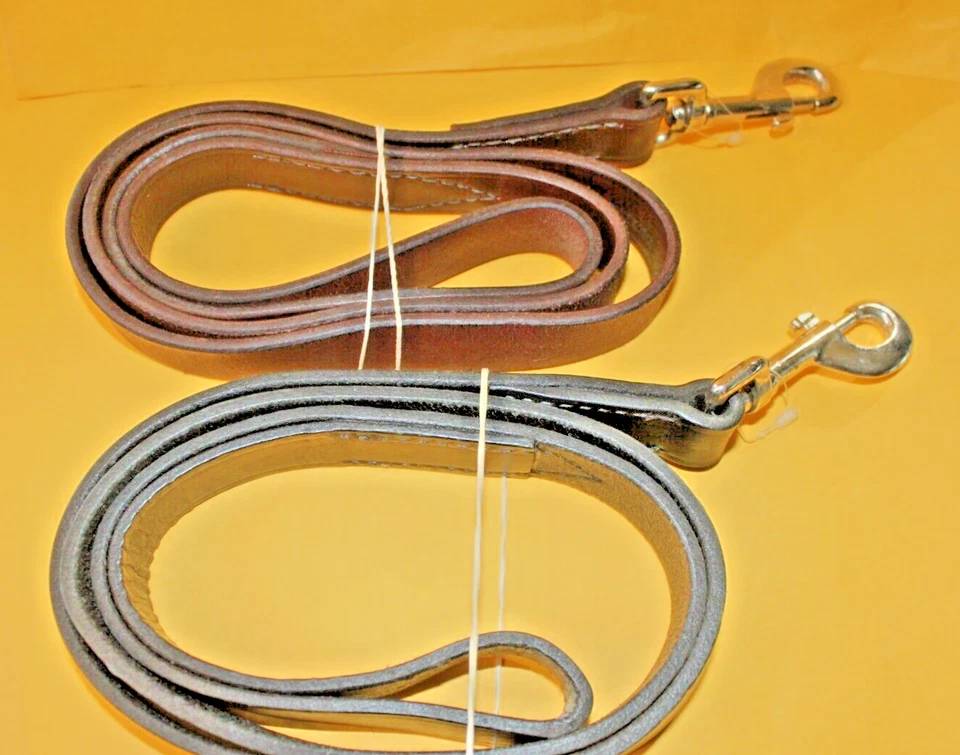 2 - Correas de cuero Hamilton para perro de 48" - 1 marrón y 1 negro - Nuevo de Lote Antiguo con broche de latón Foto 4 de 4