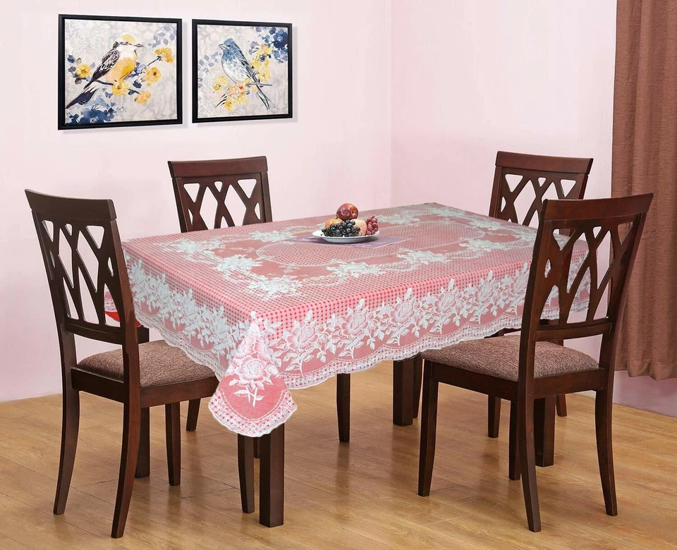 Vinyl Floral Dining Tablecloth with Lace for 4 Seater Table 54 x 78 Inches US - Image 4 of 4