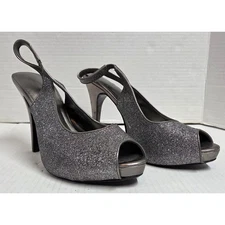 Women's Lulu Townsend Silver Glitter Slingback Heels Size 9.5