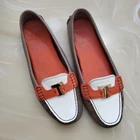 Tory Burch Casey Driver Leather Loafers Brown Orange Logo Slip On Shoes Size 9.5