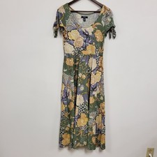 Chaps Womens Whimsical Fairy Midi Dress Size S Green Floral Folklore Cottagecore