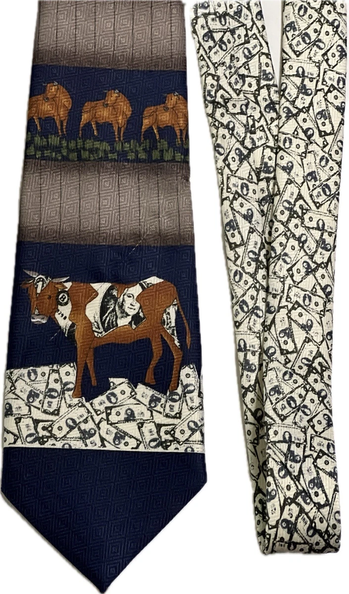 Buy Navy Hamish The Highland Cow Tie (3-16yrs) from Next USA Harvie & Hudson Men\'s England Silk Milk & Cow Patterned‎ Necktie Blue main image 1