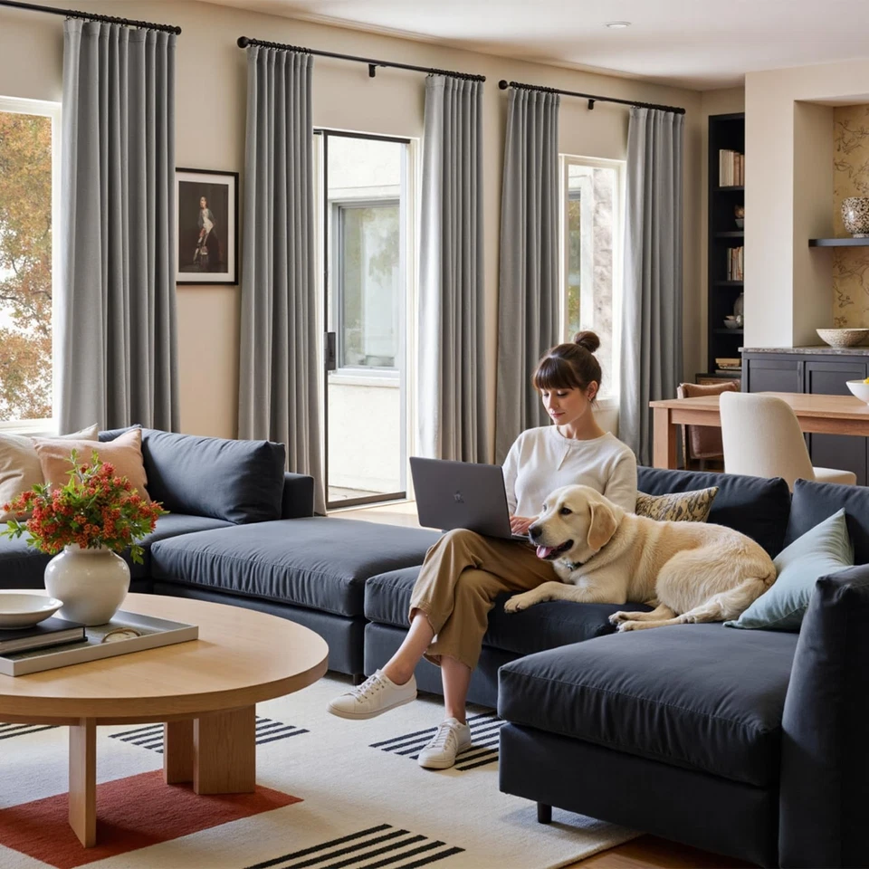 Светло-серые бархатные шторы с термоизоляцией 96 дюймов для десятой комнаты темные... - Изображение 4 из 4